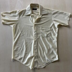 Vintage 80s Van Heusen Dress Shirt Mens 15.5 Cream Short Sleeve Point Collar